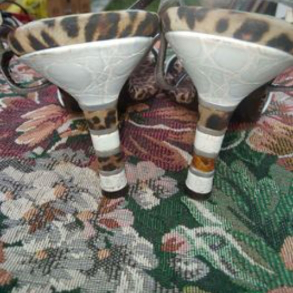 PAOLO WHITE DRESSY HIGH HEEL SANDALS w/ LEOPARD PRINT ON HEELS & SOLES size 8.5 - Picture 12 of 14